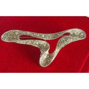Statement Rare Brooch silvertone crystals marcasite 2.5" Sign Emporio Show piece